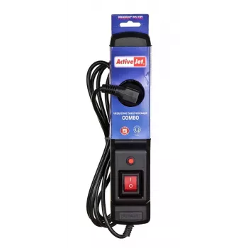 Listwa zasilająca ActiveJet COMBO 3GN 1,5 m — 3 gniazda typu E, 230 V, 10 A, czarna