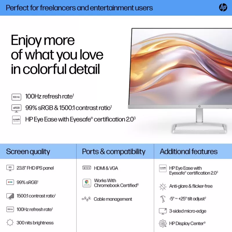 Monitor biurkowy HP – seria 5 524sf – 24 cale – 1920x1080 (FHD) – IPS
