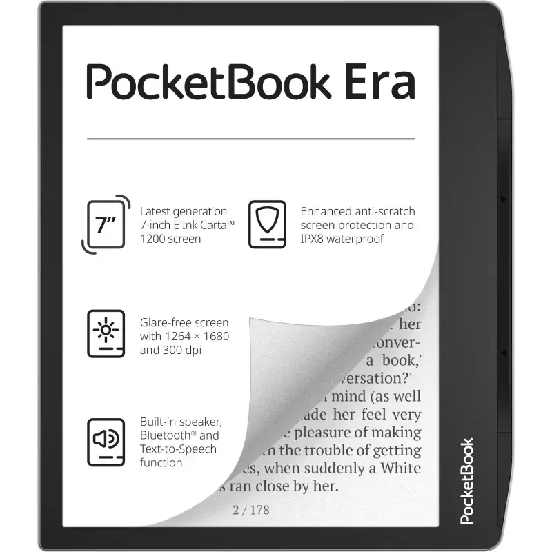 Czytnik e-booków PocketBook 700 Era — 7-calowy ekran dotykowy E Ink Carta, 16 GB, podświetlenie, Bluetooth, wodoodporny
