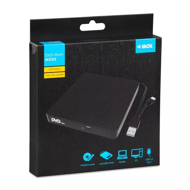 Zewnętrzny napęd optyczny IBOX IED03 DVD±RW USB 3.1 Gen1 (USB-C) Czarny, tacka, 24x CD / 8x DVD