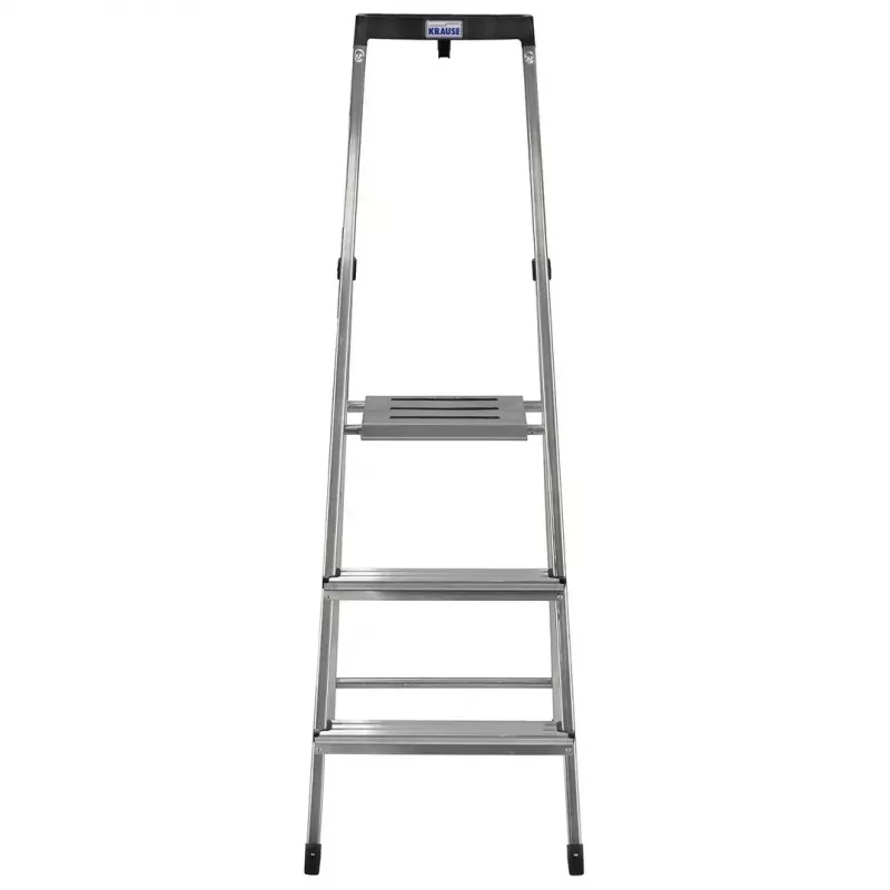 Składana drabinka Krause 126313 — aluminiowy podest 3-stopniowy, maks. wysokość 140 cm, obciążenie 150 kg, antypoślizgowe stopnie i stopki