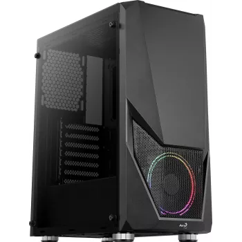 Obudowa PC AEROCOOL Zauron Midi Tower Czarna — Midi Tower, okno boczne, obsługa ATX/microATX/Mini-ITX, maks. GPU 32,5 cm, wysokość chłodzenia CPU 166 mm, 2x wnęka 3,5 cala, 4x wnęka 2,5 cala
