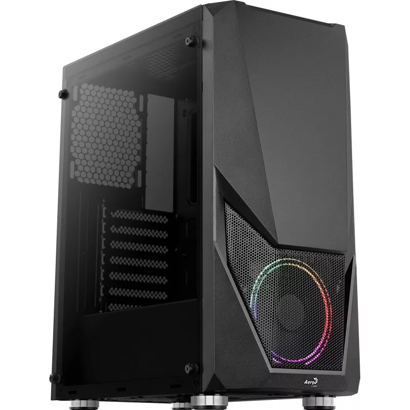 Obudowa PC AEROCOOL Zauron Midi Tower Czarna — Midi Tower, okno boczne, obsługa ATX/microATX/Mini-ITX, maks. GPU 32,5 cm, wysokość chłodzenia CPU 166 mm, 2x wnęka 3,5 cala, 4x wnęka 2,5 cala