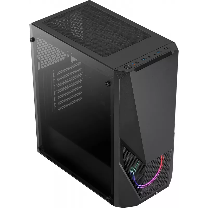 Obudowa PC AEROCOOL Zauron Midi Tower Czarna — Midi Tower, okno boczne, obsługa ATX/microATX/Mini-ITX, maks. GPU 32,5 cm, wysokość chłodzenia CPU 166 mm, 2x wnęka 3,5 cala, 4x wnęka 2,5 cala