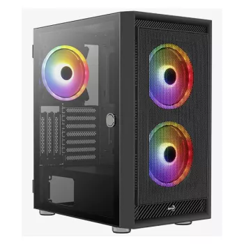 Obudowa PC Midi Tower AEROCOOL Graphite‑G‑BK‑v2 — Czarna, ATX/Micro‑ATX/Mini‑ITX, przód 2×140 mm + tył 1×140 mm
