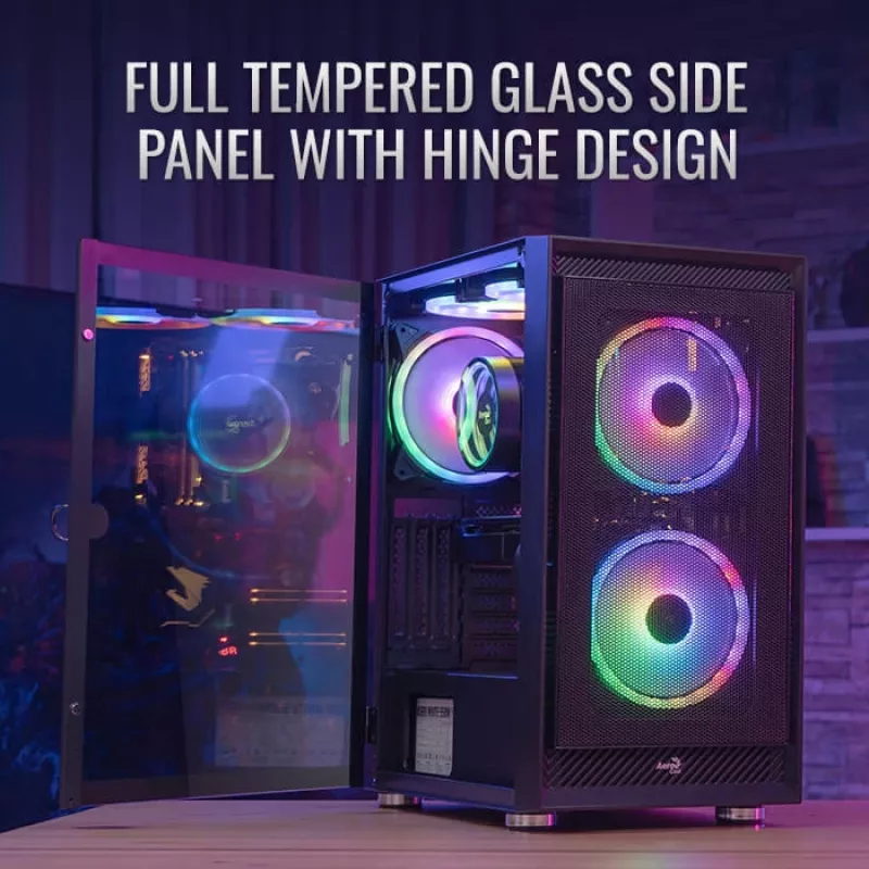 Obudowa PC Midi Tower AEROCOOL Graphite‑G‑BK‑v2 — Czarna, ATX/Micro‑ATX/Mini‑ITX, przód 2×140 mm + tył 1×140 mm