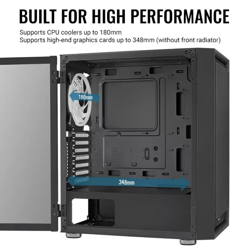 Obudowa PC Midi Tower AEROCOOL Graphite‑G‑BK‑v2 — Czarna, ATX/Micro‑ATX/Mini‑ITX, przód 2×140 mm + tył 1×140 mm
