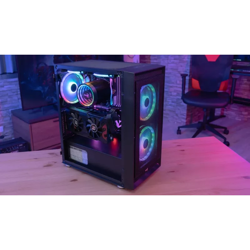 Obudowa PC Midi Tower AEROCOOL Graphite‑G‑BK‑v2 — Czarna, ATX/Micro‑ATX/Mini‑ITX, przód 2×140 mm + tył 1×140 mm