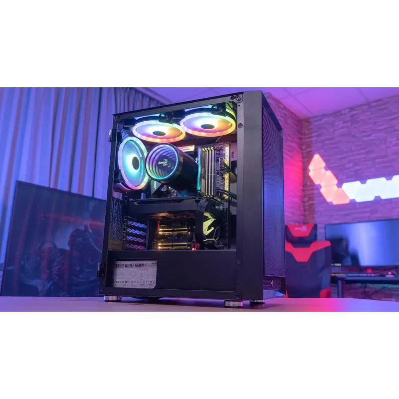 Obudowa PC Midi Tower AEROCOOL Graphite‑G‑BK‑v2 — Czarna, ATX/Micro‑ATX/Mini‑ITX, przód 2×140 mm + tył 1×140 mm