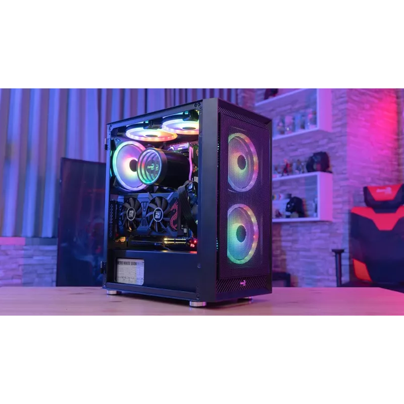 Obudowa PC Midi Tower AEROCOOL Graphite‑G‑BK‑v2 — Czarna, ATX/Micro‑ATX/Mini‑ITX, przód 2×140 mm + tył 1×140 mm