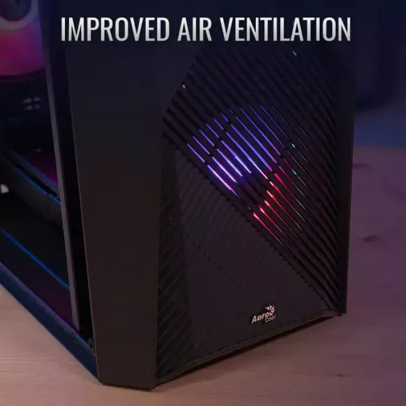 Obudowa PC AEROCOOL Raider Mini G V3 Mini-ITX / microATX, czarna, okno boczne, zielone LED, maks. GPU 285 mm, chłodzenie CPU 159 mm