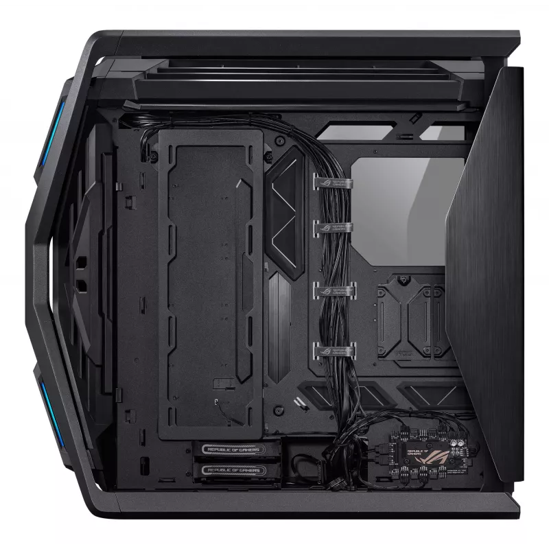 Obudowa PC ASUS ROG Hyperion GR701 BTF Edition Tower — czarna, szkło hartowane, obsługa E-ATX/ATX/microATX, GPU 46 cm, chłodnica górna 420 mm