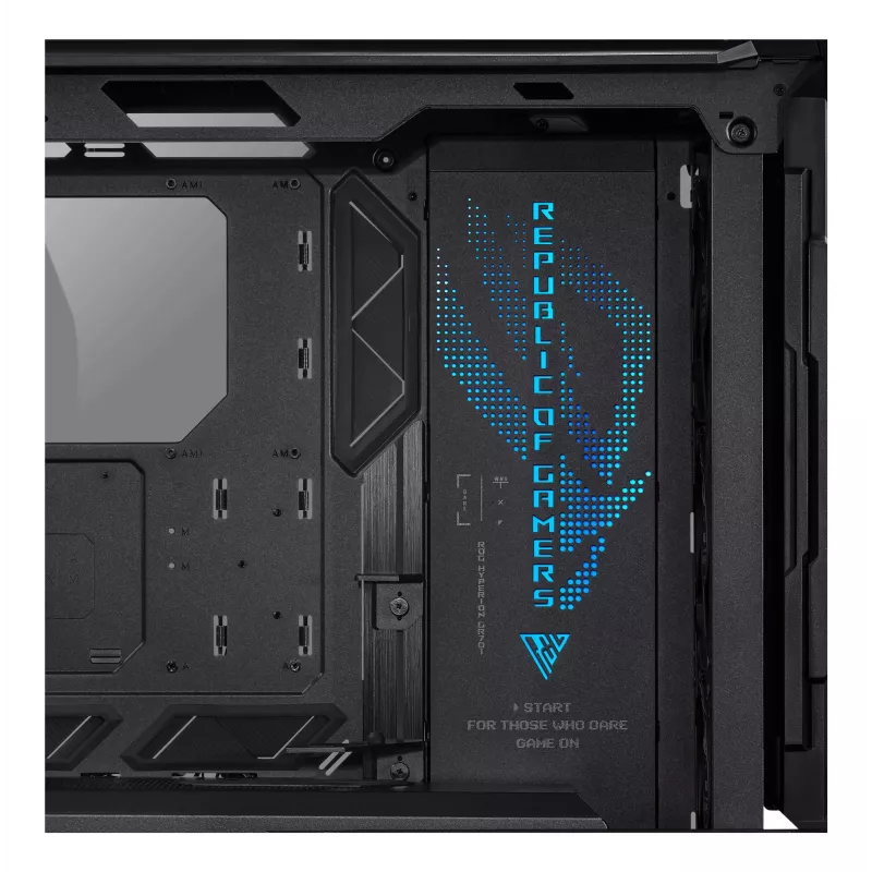 Obudowa PC ASUS ROG Hyperion GR701 BTF Edition Tower — czarna, szkło hartowane, obsługa E-ATX/ATX/microATX, GPU 46 cm, chłodnica górna 420 mm
