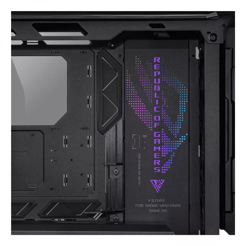 Obudowa PC ASUS ROG Hyperion GR701 BTF Edition Tower — czarna, szkło hartowane, obsługa E-ATX/ATX/microATX, GPU 46 cm, chłodnica górna 420 mm