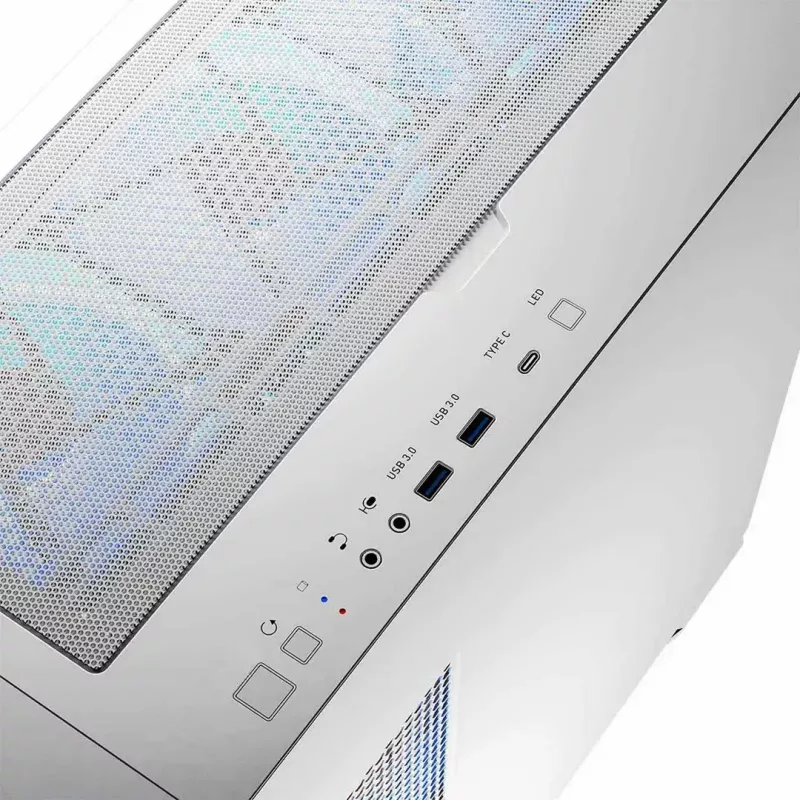 Obudowa PC MODECOM HORIZON FLOW MIDI biały — Midi-Tower, ARGB, hartowane szkło, micro ATX, USB-C, 3x140mm przód, 1x140mm tył, GPU do 400 mm, wysokość chłodzenia CPU 172 mm