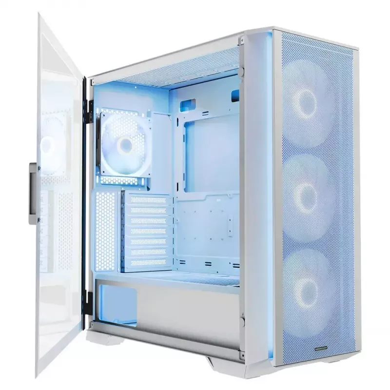 Obudowa PC MODECOM HORIZON FLOW MIDI biały — Midi-Tower, ARGB, hartowane szkło, micro ATX, USB-C, 3x140mm przód, 1x140mm tył, GPU do 400 mm, wysokość chłodzenia CPU 172 mm