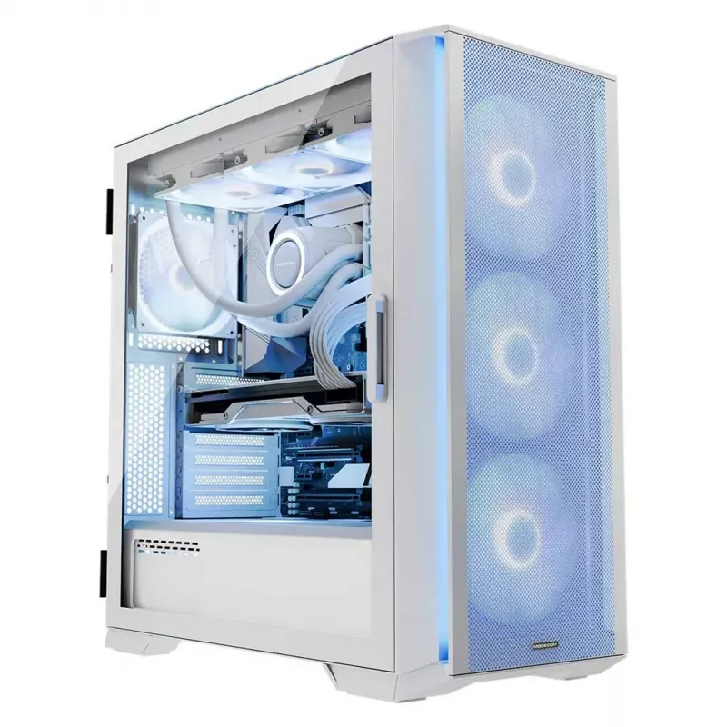 Obudowa PC MODECOM HORIZON FLOW MIDI biały — Midi-Tower, ARGB, hartowane szkło, micro ATX, USB-C, 3x140mm przód, 1x140mm tył, GPU do 400 mm, wysokość chłodzenia CPU 172 mm