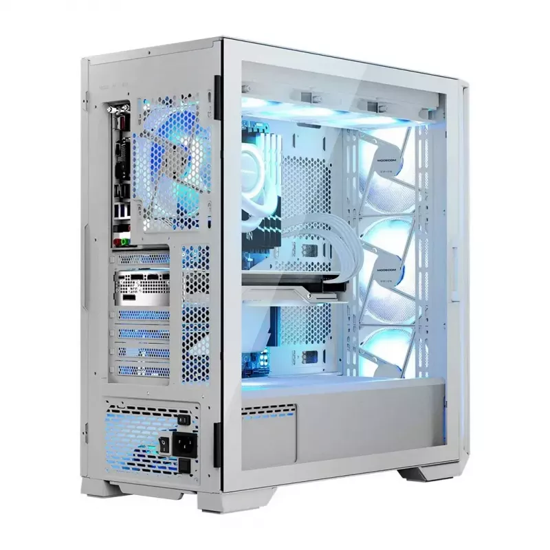 Obudowa PC MODECOM HORIZON FLOW MIDI biały — Midi-Tower, ARGB, hartowane szkło, micro ATX, USB-C, 3x140mm przód, 1x140mm tył, GPU do 400 mm, wysokość chłodzenia CPU 172 mm