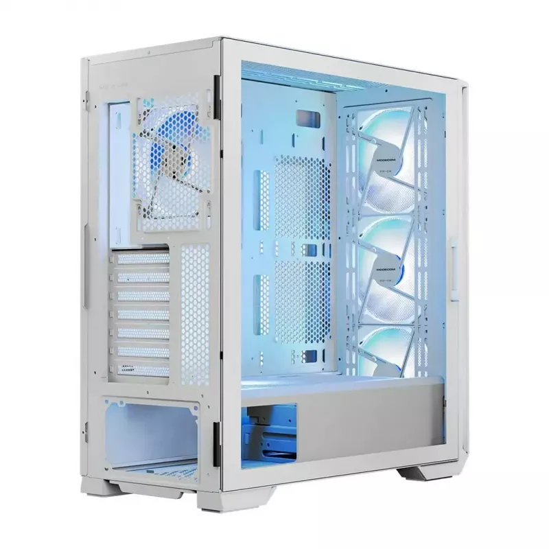 Obudowa PC MODECOM HORIZON FLOW MIDI biały — Midi-Tower, ARGB, hartowane szkło, micro ATX, USB-C, 3x140mm przód, 1x140mm tył, GPU do 400 mm, wysokość chłodzenia CPU 172 mm