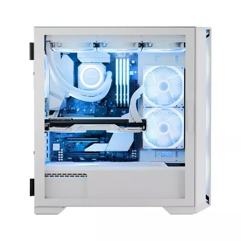 Obudowa PC MODECOM HORIZON FLOW MIDI biały — Midi-Tower, ARGB, hartowane szkło, micro ATX, USB-C, 3x140mm przód, 1x140mm tył, GPU do 400 mm, wysokość chłodzenia CPU 172 mm