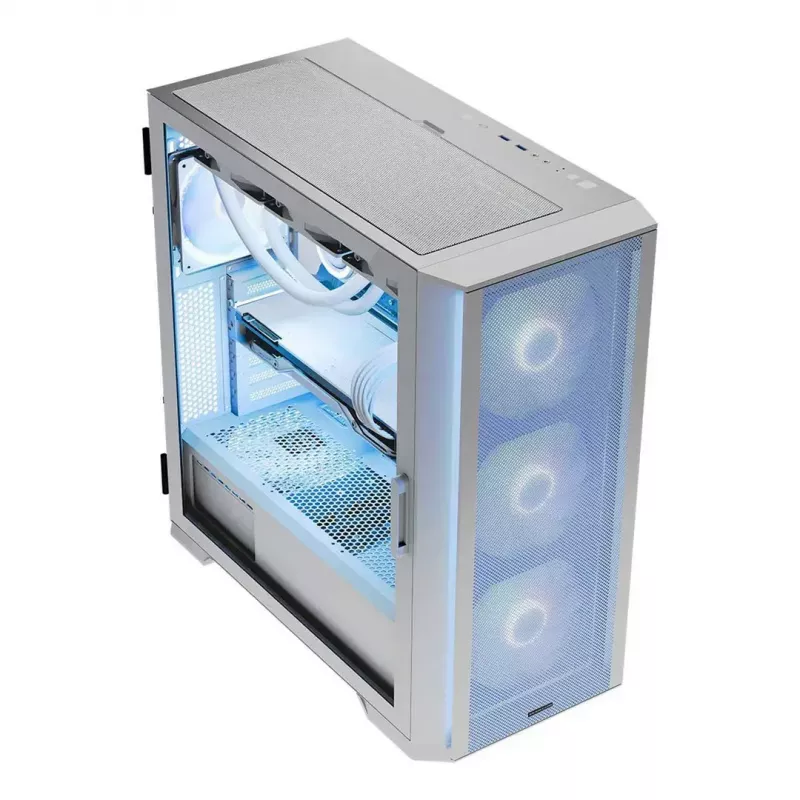 Obudowa PC MODECOM HORIZON FLOW MIDI biały — Midi-Tower, ARGB, hartowane szkło, micro ATX, USB-C, 3x140mm przód, 1x140mm tył, GPU do 400 mm, wysokość chłodzenia CPU 172 mm