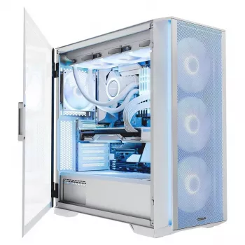 Obudowa PC MODECOM HORIZON FLOW MIDI biały — Midi-Tower, ARGB, hartowane szkło, micro ATX, USB-C, 3x140mm przód, 1x140mm tył, GPU do 400 mm, wysokość chłodzenia CPU 172 mm
