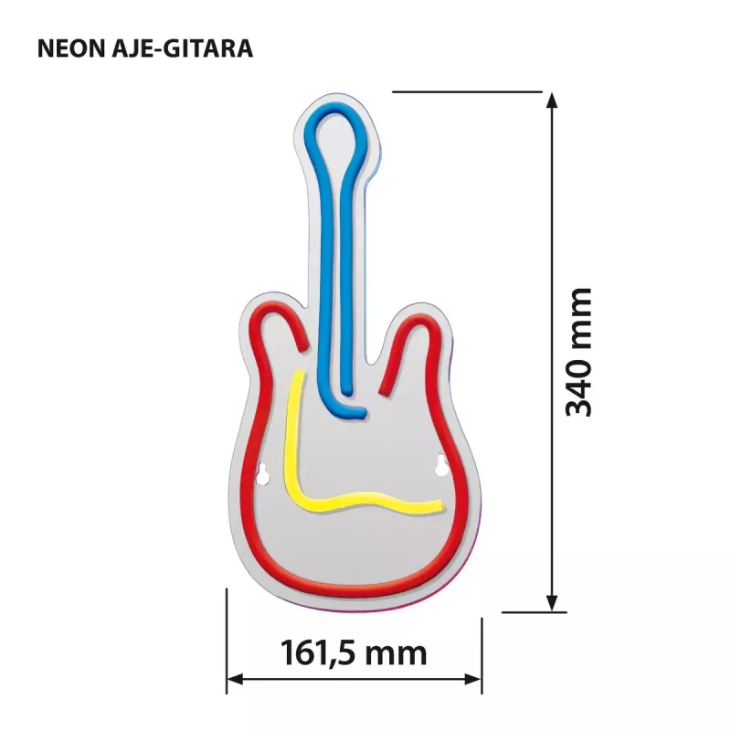 Lampa neonowa LED ActiveJet AJE-NEON GUITAR wielokolorowa USB 5V, 240×176×20 mm, montaż natynkowy