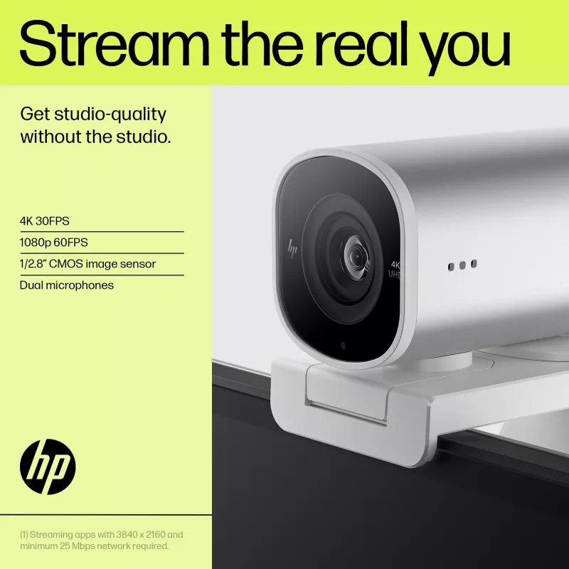 HP 960 4K Streaming Webcam, 8 MP, 3840 x 2160 pikseli, 4K Ultra HD, 30 fps, 5x, Dom