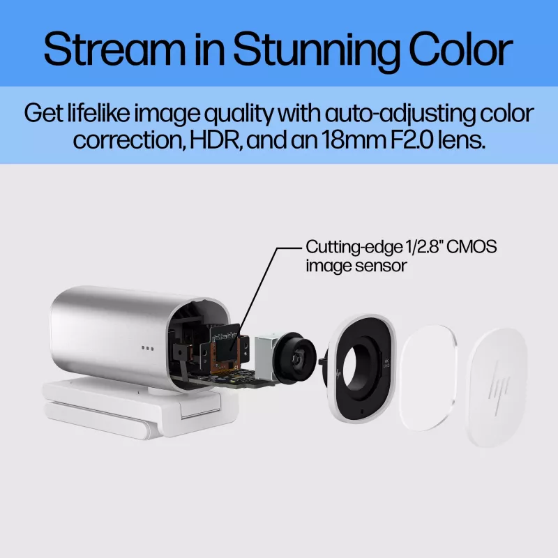 HP 960 4K Streaming Webcam, 8 MP, 3840 x 2160 pikseli, 4K Ultra HD, 30 fps, 5x, Dom