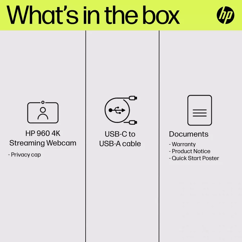 HP 960 4K Streaming Webcam, 8 MP, 3840 x 2160 pikseli, 4K Ultra HD, 30 fps, 5x, Dom
