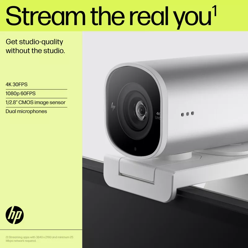 HP 960 4K Streaming Webcam, 8 MP, 3840 x 2160 pikseli, 4K Ultra HD, 30 fps, 5x, Dom