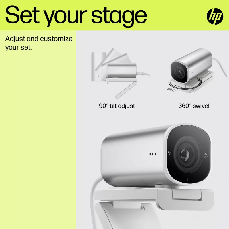 HP 960 4K Streaming Webcam, 8 MP, 3840 x 2160 pikseli, 4K Ultra HD, 30 fps, 5x, Dom