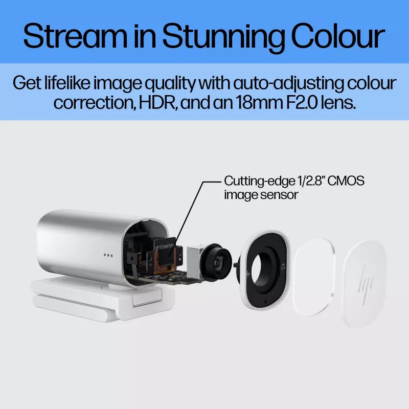 HP 960 4K Streaming Webcam, 8 MP, 3840 x 2160 pikseli, 4K Ultra HD, 30 fps, 5x, Dom