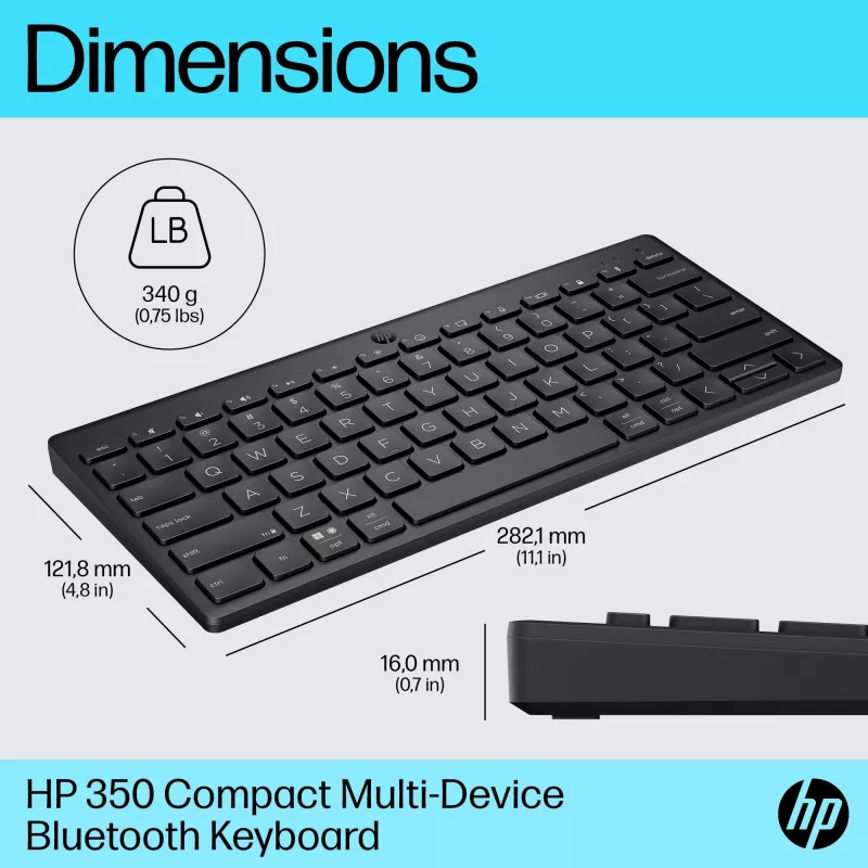 Klawiatura Bluetooth HP 350 Compact Multi-Device, bezprzewodowa, Bluetooth, mechaniczna, QWERTY, czarna