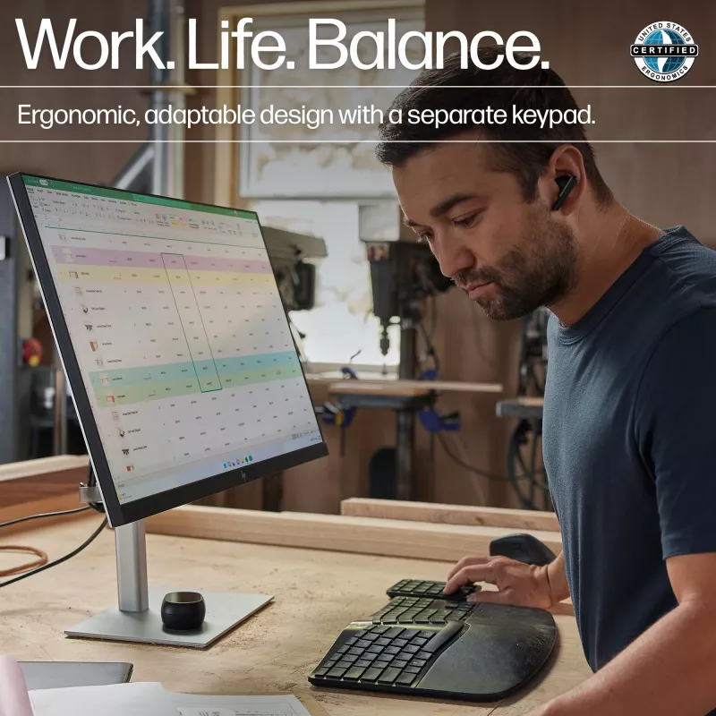 Klawiatura bezprzewodowa ergonomiczna HP 960, pełnowymiarowa (100%), bezprzewodowa, RF + Bluetooth, membranowa, QWERTY, czarna