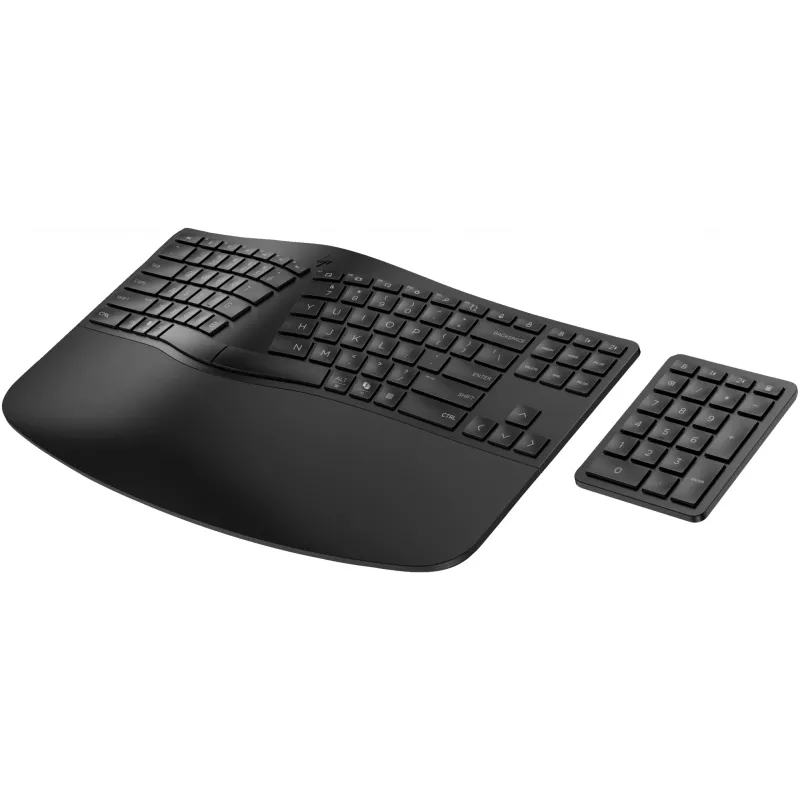 Klawiatura bezprzewodowa ergonomiczna HP 965, pełnowymiarowa (100%), bezprzewodowa, RF + Bluetooth, membranowa, QWERTY, czarna