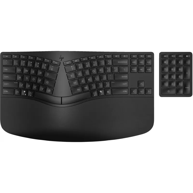Klawiatura bezprzewodowa ergonomiczna HP 965, pełnowymiarowa (100%), bezprzewodowa, RF + Bluetooth, membranowa, QWERTY, czarna