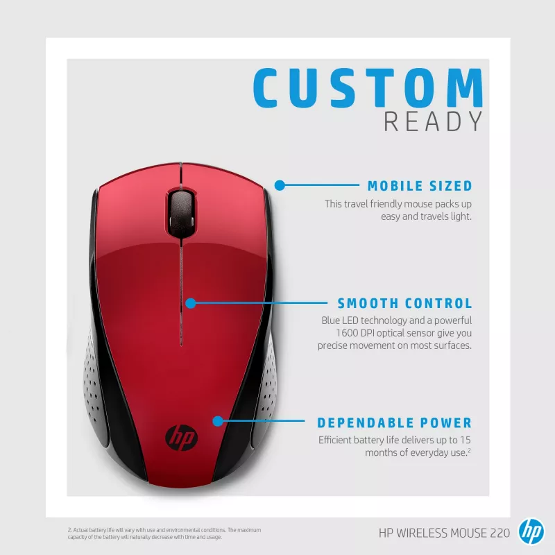 HP Wireless mysz 220 (Sunset czerwony)