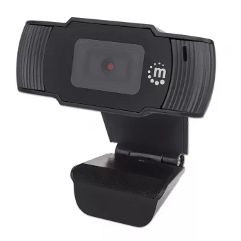 Kamera internetowa Manhattan USB, dwa megapiksele (cena wyprzedażowa), 1080p Full HD, USB-A, zintegrowany mikrofon, regulowana podstawa z klipsem, 30 klatek na sekundę, czarna, trzyletnia gwarancja, pudełko