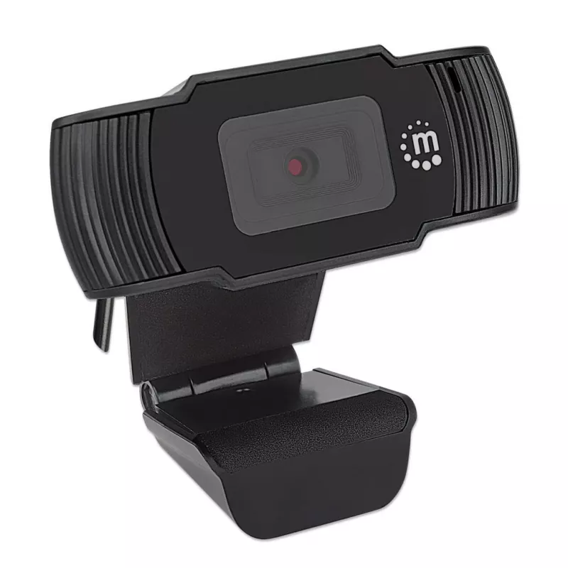 Kamera internetowa Manhattan USB, dwa megapiksele (cena wyprzedażowa), 1080p Full HD, USB-A, zintegrowany mikrofon, regulowana podstawa z klipsem, 30 klatek na sekundę, czarna, trzyletnia gwarancja, pudełko