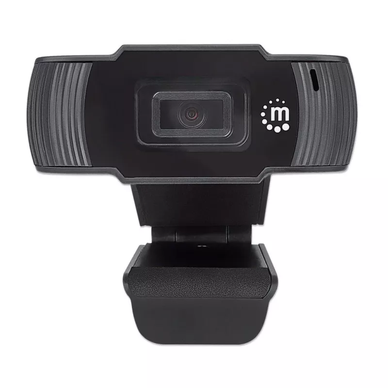 Kamera internetowa Manhattan USB, dwa megapiksele (cena wyprzedażowa), 1080p Full HD, USB-A, zintegrowany mikrofon, regulowana podstawa z klipsem, 30 klatek na sekundę, czarna, trzyletnia gwarancja, pudełko