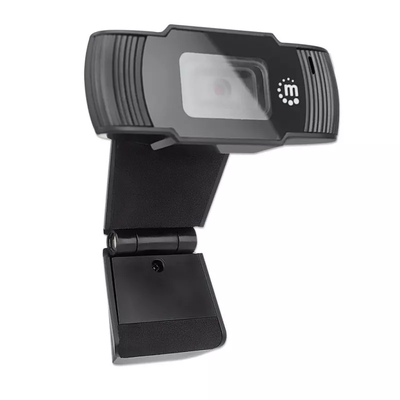 Kamera internetowa Manhattan USB, dwa megapiksele (cena wyprzedażowa), 1080p Full HD, USB-A, zintegrowany mikrofon, regulowana podstawa z klipsem, 30 klatek na sekundę, czarna, trzyletnia gwarancja, pudełko