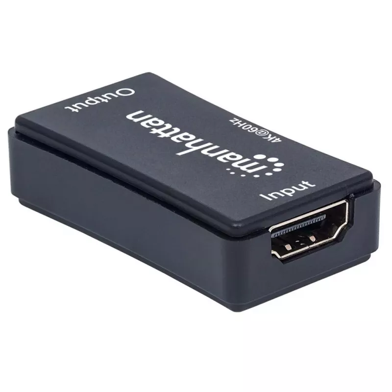 Wzmacniacz AV Manhattan HDMI Repeater 4K@60Hz, 1xHDMI we/wy, pasmo 600 MHz, do 40 m, zasilanie micro‑USB, czarny