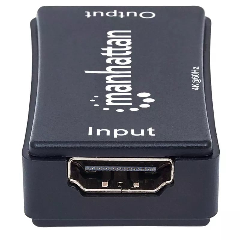 Wzmacniacz AV Manhattan HDMI Repeater 4K@60Hz, 1xHDMI we/wy, pasmo 600 MHz, do 40 m, zasilanie micro‑USB, czarny