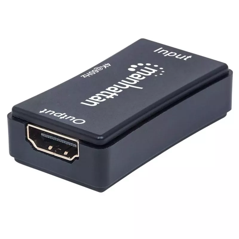 Wzmacniacz AV Manhattan HDMI Repeater 4K@60Hz, 1xHDMI we/wy, pasmo 600 MHz, do 40 m, zasilanie micro‑USB, czarny