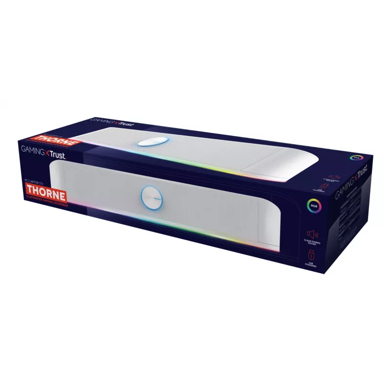 Trust RGB podświetlany soundbar GXT 619W Thorne, 2.0 kanały, 6 W, 12 W, 6 W, 10000 Ω, 4 Ω