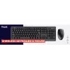 Bezprzewodowy zestaw klawiatura i mysz TRUST Primo — pełnowymiarowa klawiatura QWERTY US English, odbiornik RF USB-A, mysz optyczna 1200 DPI, czarna