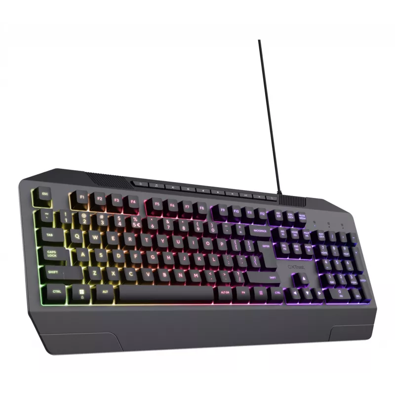 Przewodowa klawiatura gamingowa TRUST GXT 836 Evocx USB QWERTY US English, podświetlenie RGB, podpórka pod nadgarstki, 114 klawiszy, układ 110%