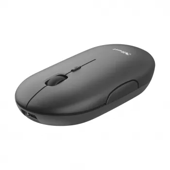 Trust Puck Bezprzewodowa ultracienka mysz wielokrotnego ładowania, symetryczna, optyczna, RF Wireless + Bluetooth, 1600 DPI, czarna