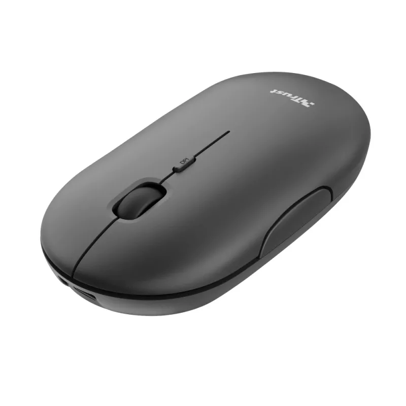 Trust Puck Bezprzewodowa ultracienka mysz wielokrotnego ładowania, symetryczna, optyczna, RF Wireless + Bluetooth, 1600 DPI, czarna